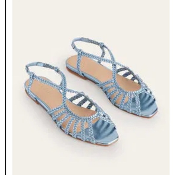 BODEN Metallic Blue Woven Strappy Multistrap Flat Sandals 7 38 NEW No Box - Picture 1 of 6